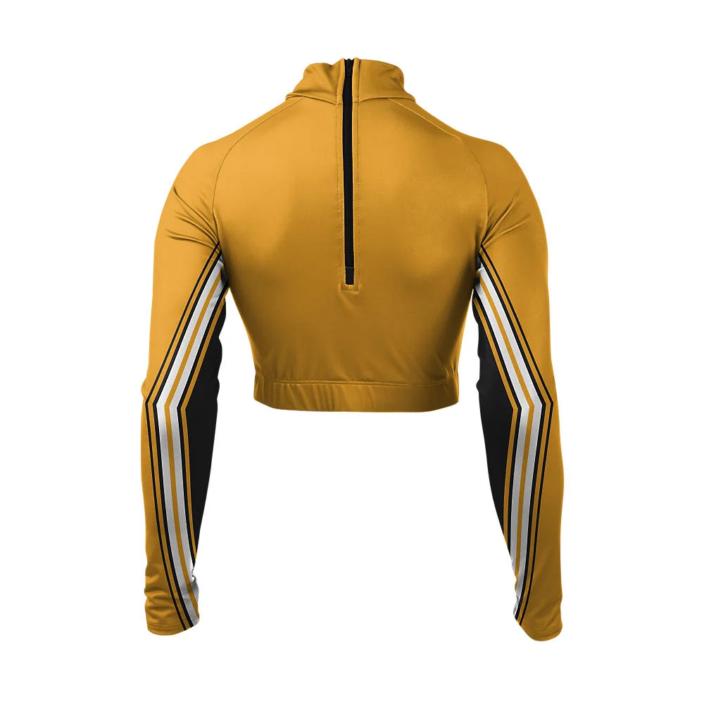 Custom Striped Sleeve Cropped Cheer Mock Neck Bodyliner | OEM
