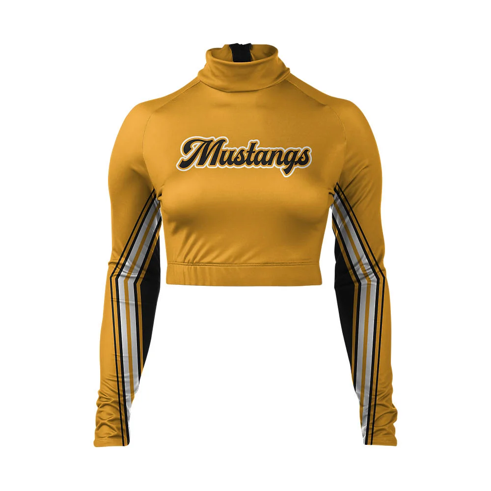 Custom Striped Sleeve Cropped Cheer Mock Neck Bodyliner | OEM