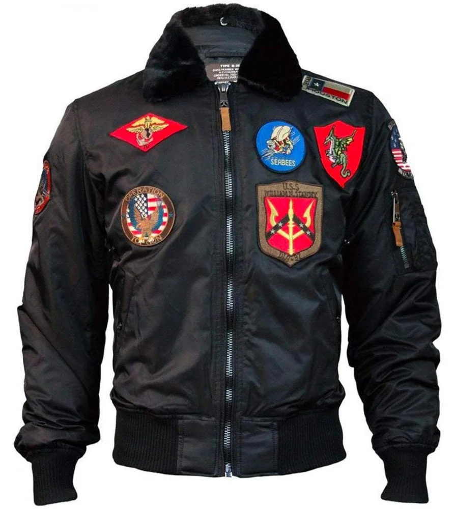 Custom Black Aviator Bomber Jacket with Fur Collar | Pilot OEM