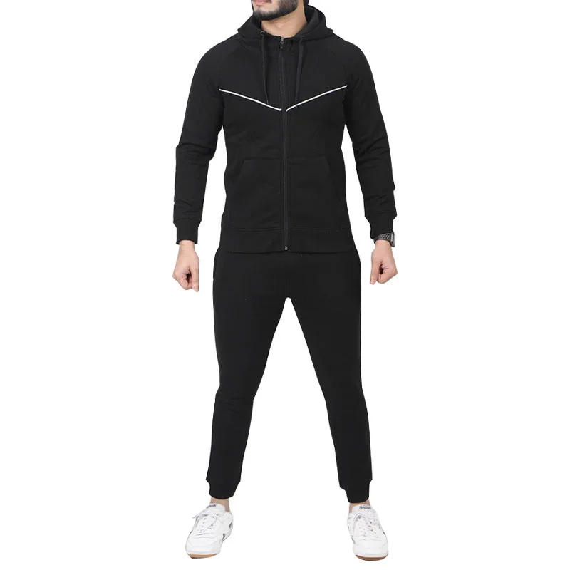 Custom Black Chevron Tech Fleece Full-Zip Tracksuit | OEM
