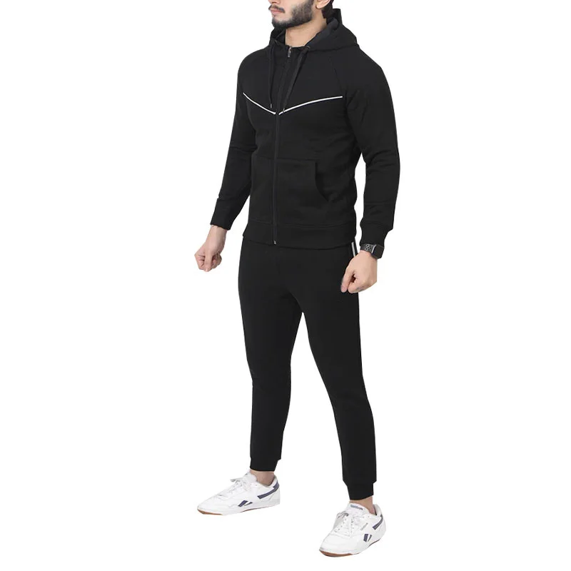 Custom Black Chevron Tech Fleece Full-Zip Tracksuit | OEM
