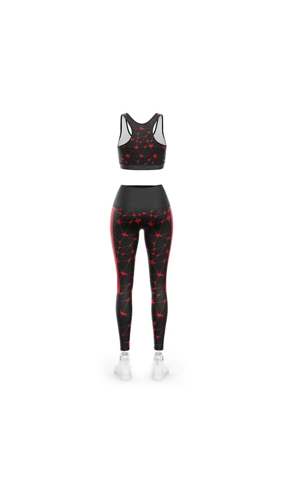 Custom Black & Crimson Floral Leaf 3D Bra and Leggings Set | OEM
