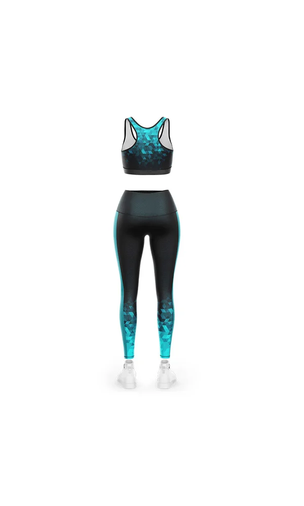 Custom Black & Cyan Gradient Spray 3D Bra and Leggings Set | OEM