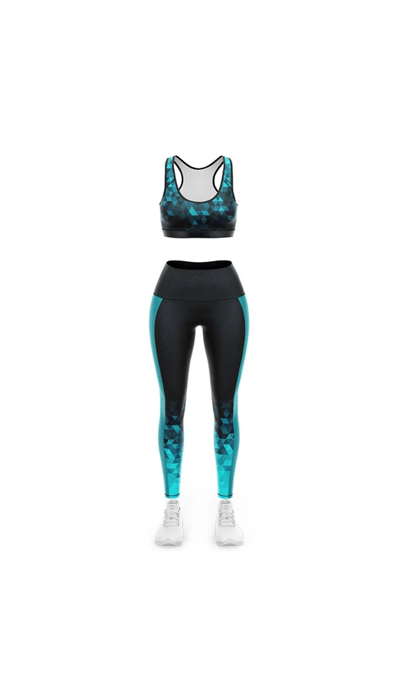 Custom Black & Cyan Gradient Spray 3D Bra and Leggings Set | OEM