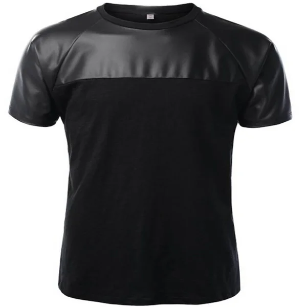 Custom Faux Leather Spliced Cut & Sew T-Shirt | Streetwear OEM