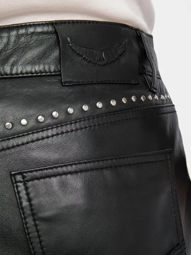 Custom Black Studded Leather Shorts | Western Biker OEM