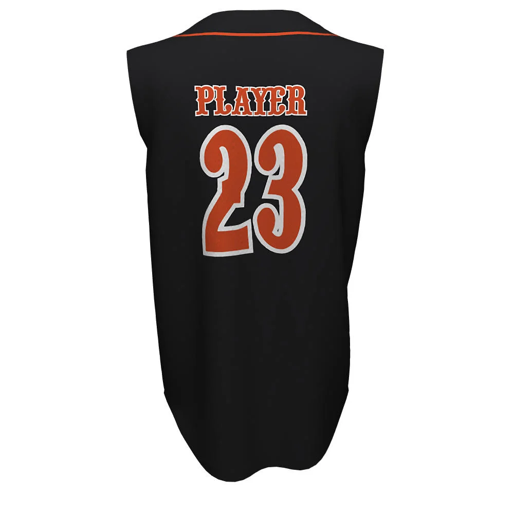 Custom Black & Orange Piped Sleeveless Baseball Jersey | OEM