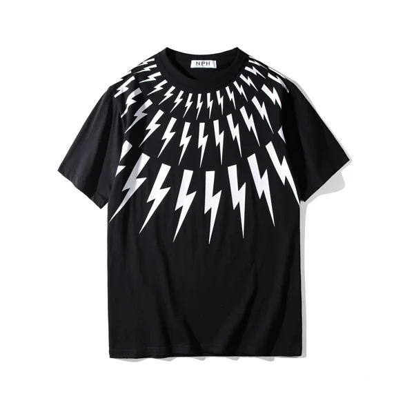 Custom Radial Lightning Collar Print T-Shirt | Streetwear OEM