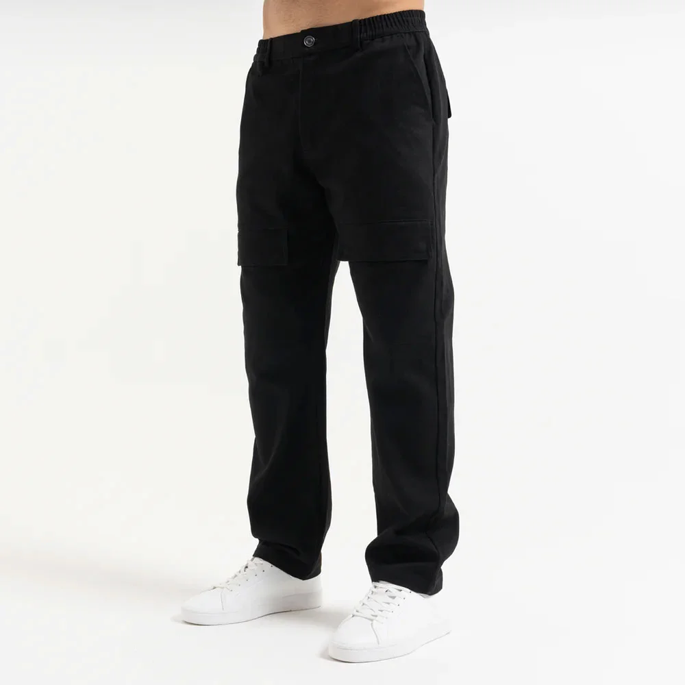 Custom Black Straight-Leg Utility Cargo Pants | Streetwear OEM
