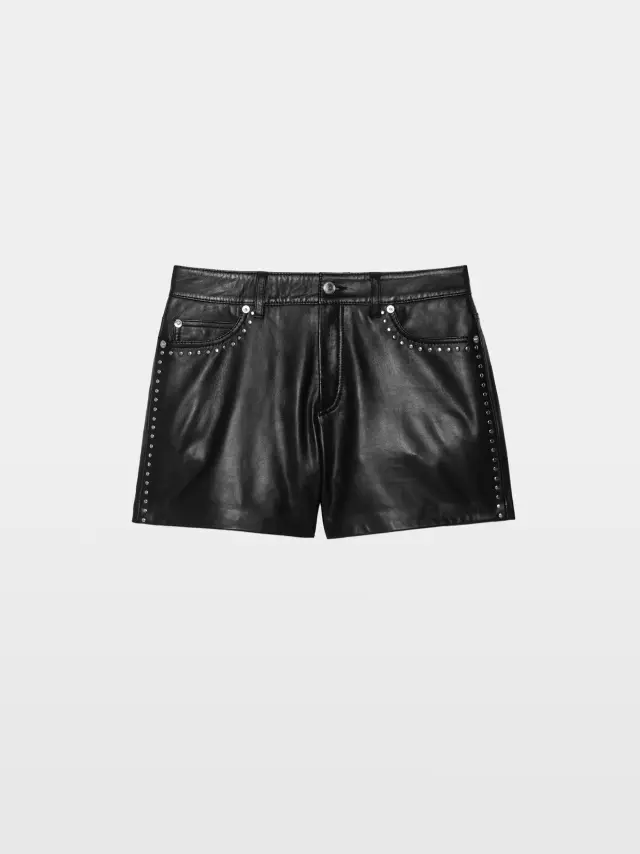 Custom Black Studded Leather Shorts | Western Biker OEM