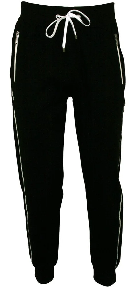 Custom Black Athletic Sweatpants with White Side Piping | OEM