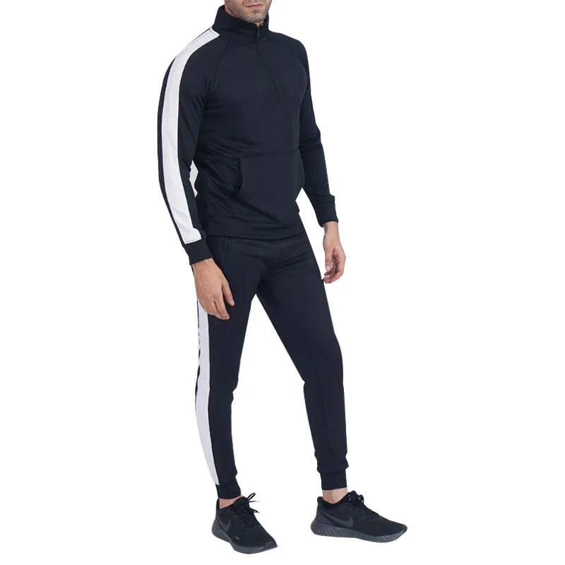 Custom Black & White Side Stripe Athletic Tracksuit | B2B OEM