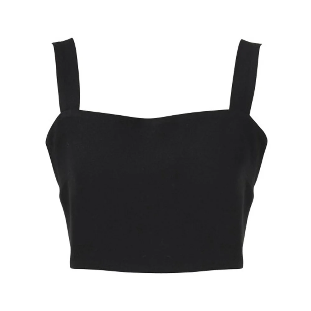 Custom Black Wide-Strap Square Neck Crop Top | Minimalist OEM