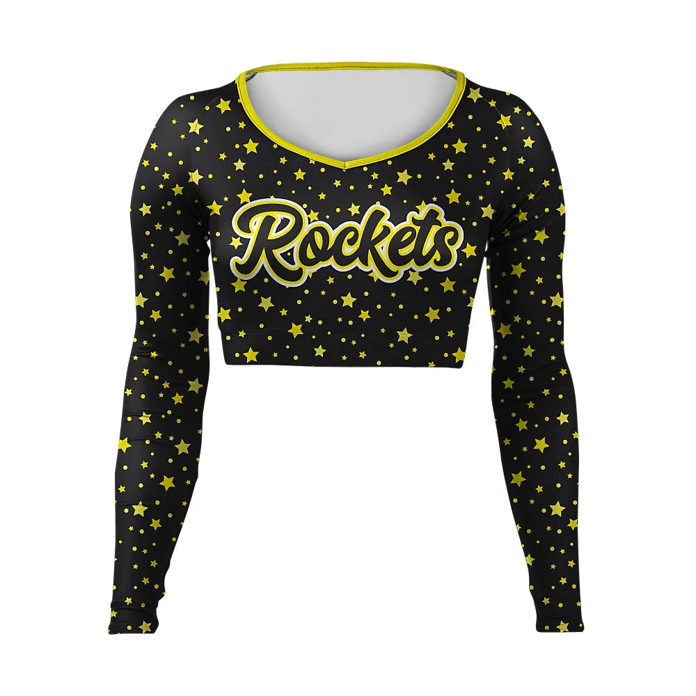 Custom Star Pattern Cropped Cheer V-Neck Bodyliner | OEM