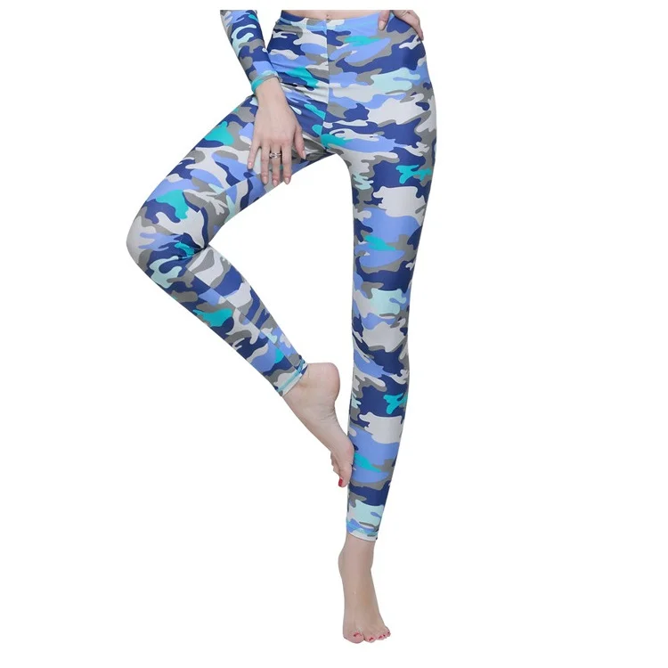 Custom Blue Camouflage Athletic Fitness Leggings | OEM