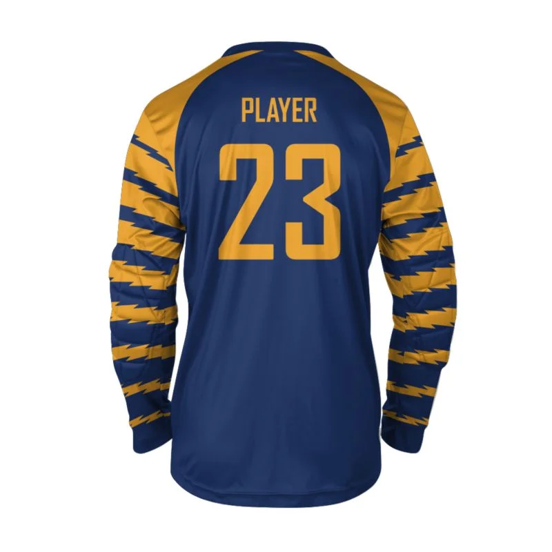 Custom Blue & Gold Striped Sleeve Goalkeeper Jersey | OEM