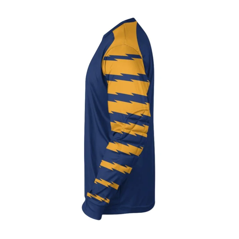 Custom Blue & Gold Striped Sleeve Goalkeeper Jersey | OEM
