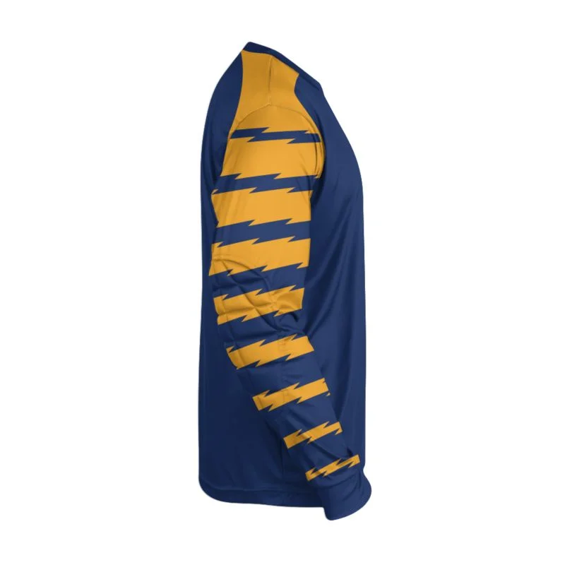 Custom Blue & Gold Striped Sleeve Goalkeeper Jersey | OEM