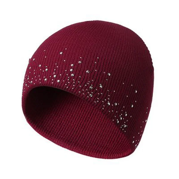 Custom Rhinestone Crystal Studded Beanie | Burgundy Knit OEM