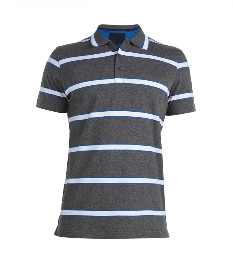 Custom Yarn-Dyed Striped Cotton Polo | Charcoal Heather OEM