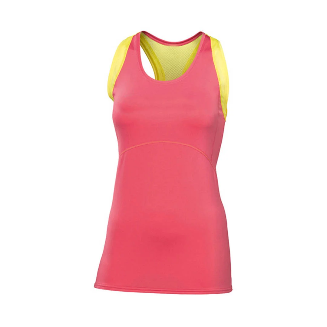 Custom Coral Pink & Neon Yellow Mesh Panel Tank Top | OEM