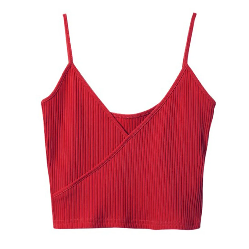Custom Crimson Red Ribbed Cross-Wrap Cami Crop Top | OEM
