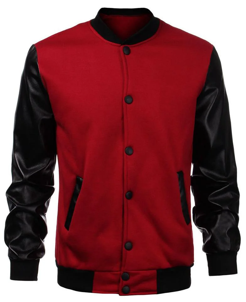 Custom Crimson Red & Black Leather Varsity Jacket | OEM