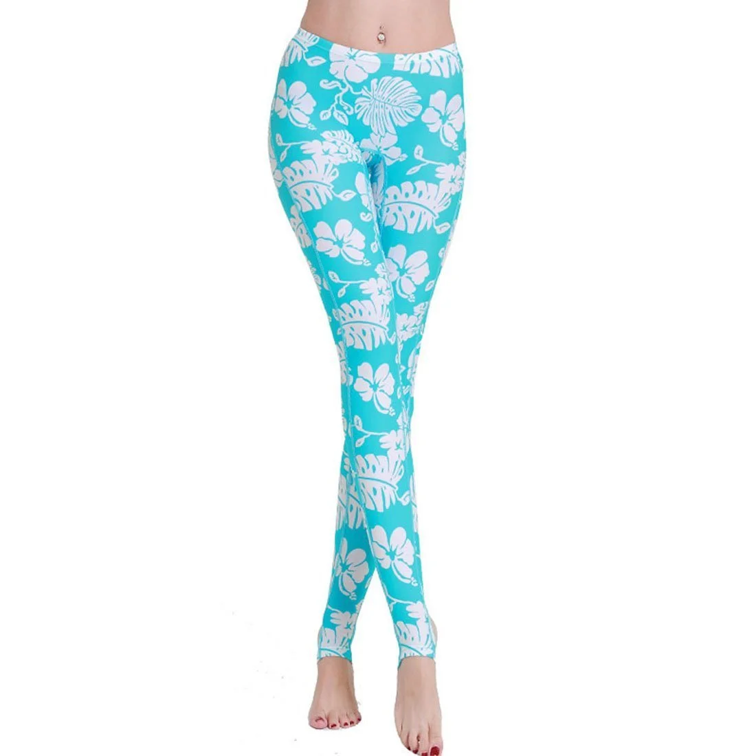 Custom Cyan Hibiscus Floral Sublimated Leggings | OEM