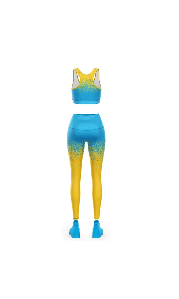 Custom Cyan & Yellow Gradient Splatter 3D Bra and Leggings Set | OEM