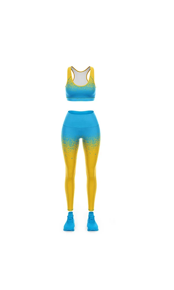 Custom Cyan & Yellow Gradient Splatter 3D Bra and Leggings Set | OEM