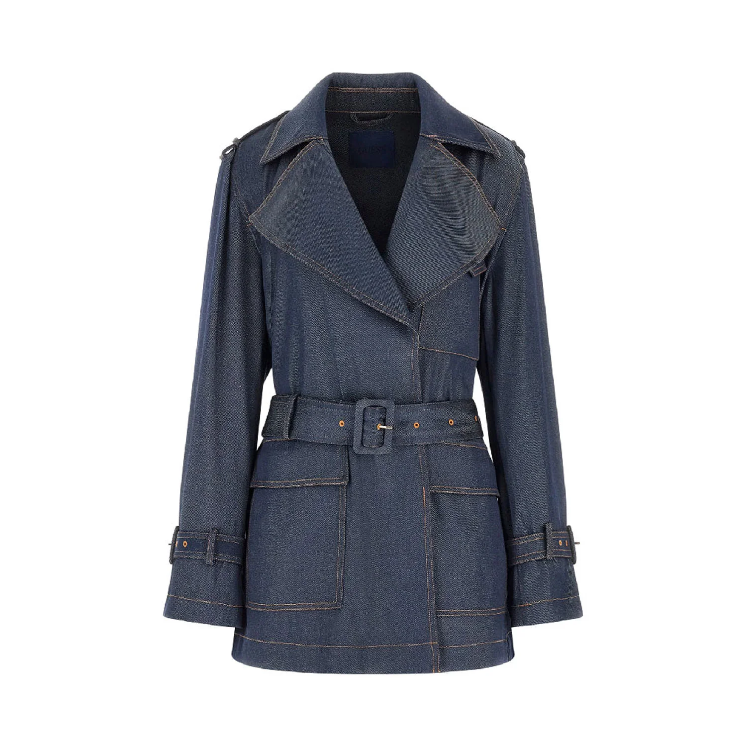 Custom Belted Mid-Length Denim Trench Coat | Utility Outerwear OEM