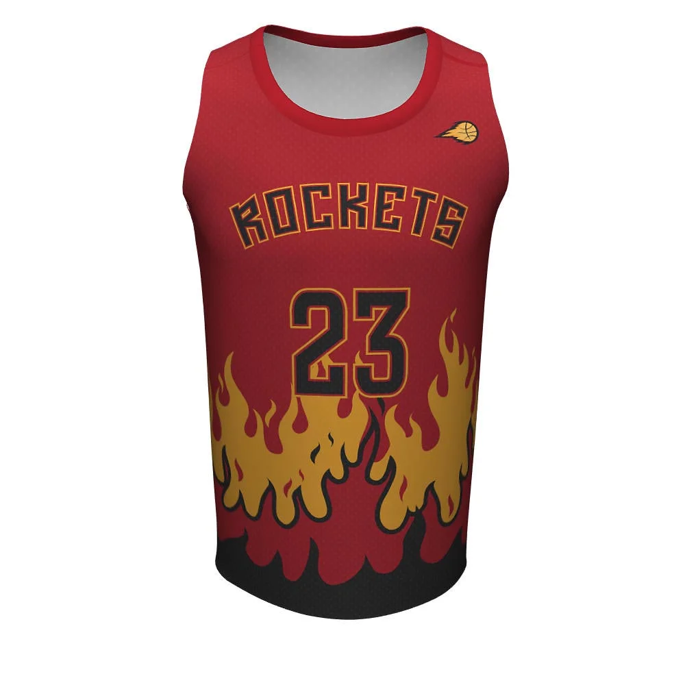 Custom Flame Graphic Sublimated Crew Neck Basketball Jersey | OEM