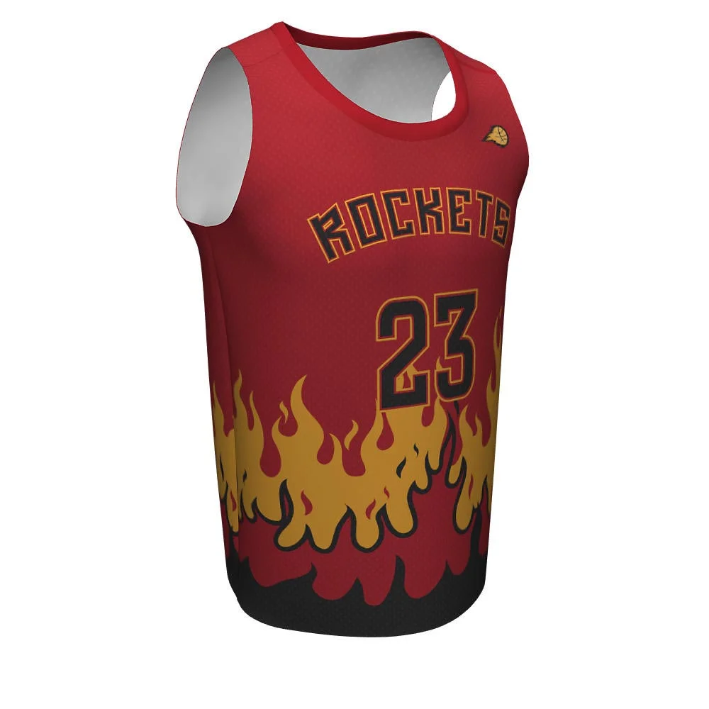 Custom Flame Graphic Sublimated Crew Neck Basketball Jersey | OEM