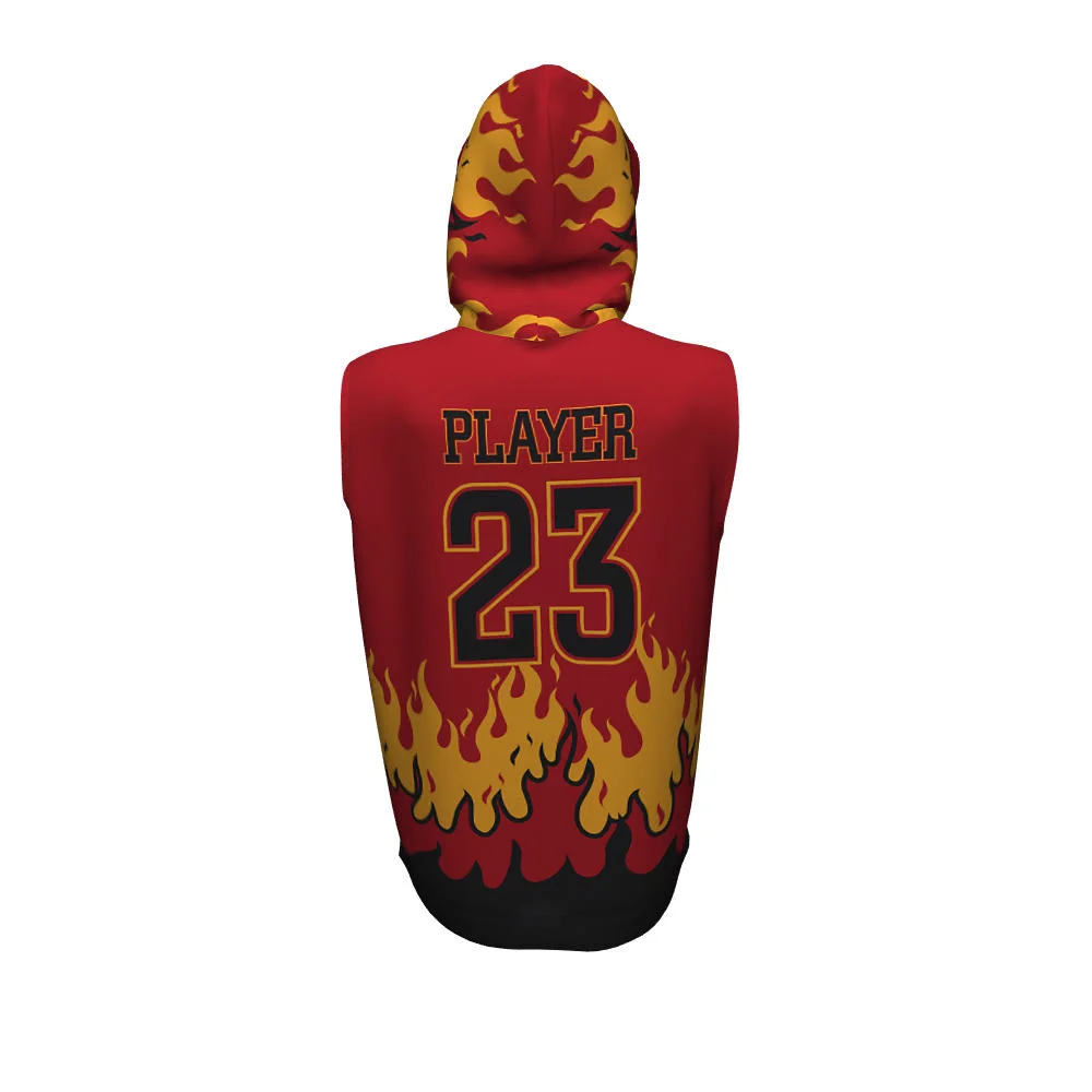Custom Flame Graphic Sublimated Sleeveless Gym Hoodie | OEM