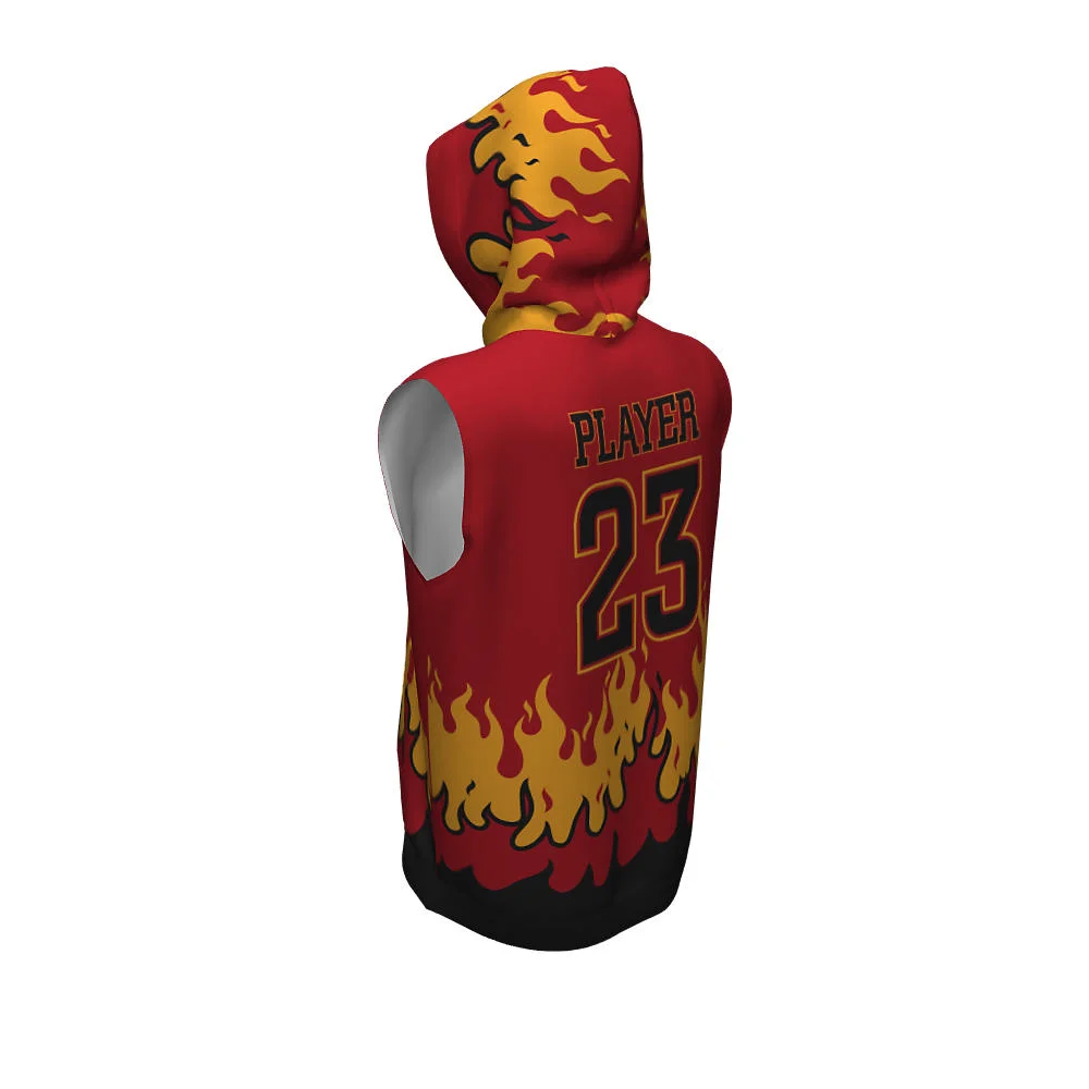 Custom Flame Graphic Sublimated Sleeveless Gym Hoodie | OEM