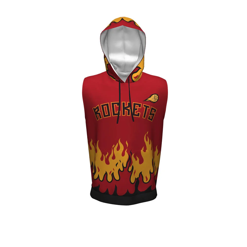 Custom Flame Graphic Sublimated Sleeveless Gym Hoodie | OEM