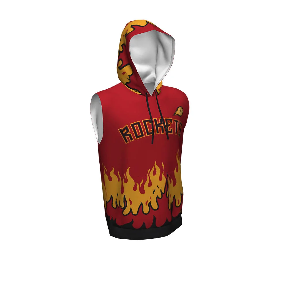 Custom Flame Graphic Sublimated Sleeveless Gym Hoodie | OEM