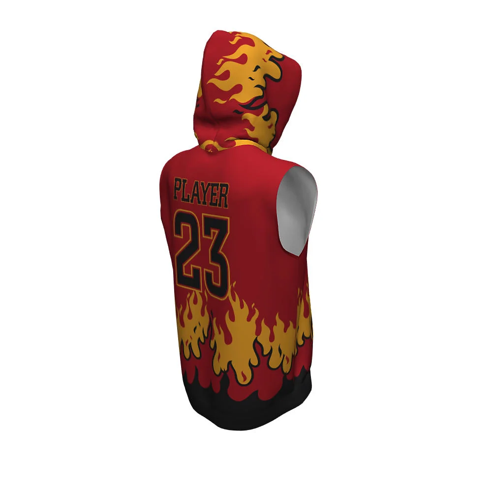 Custom Flame Graphic Sublimated Sleeveless Gym Hoodie | OEM