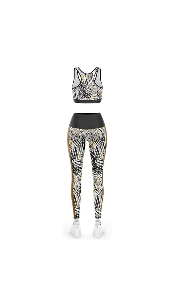 Custom Gold & Black Safari Stripe 3D Bra and Leggings Set | OEM