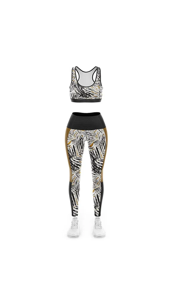 Custom Gold & Black Safari Stripe 3D Bra and Leggings Set | OEM