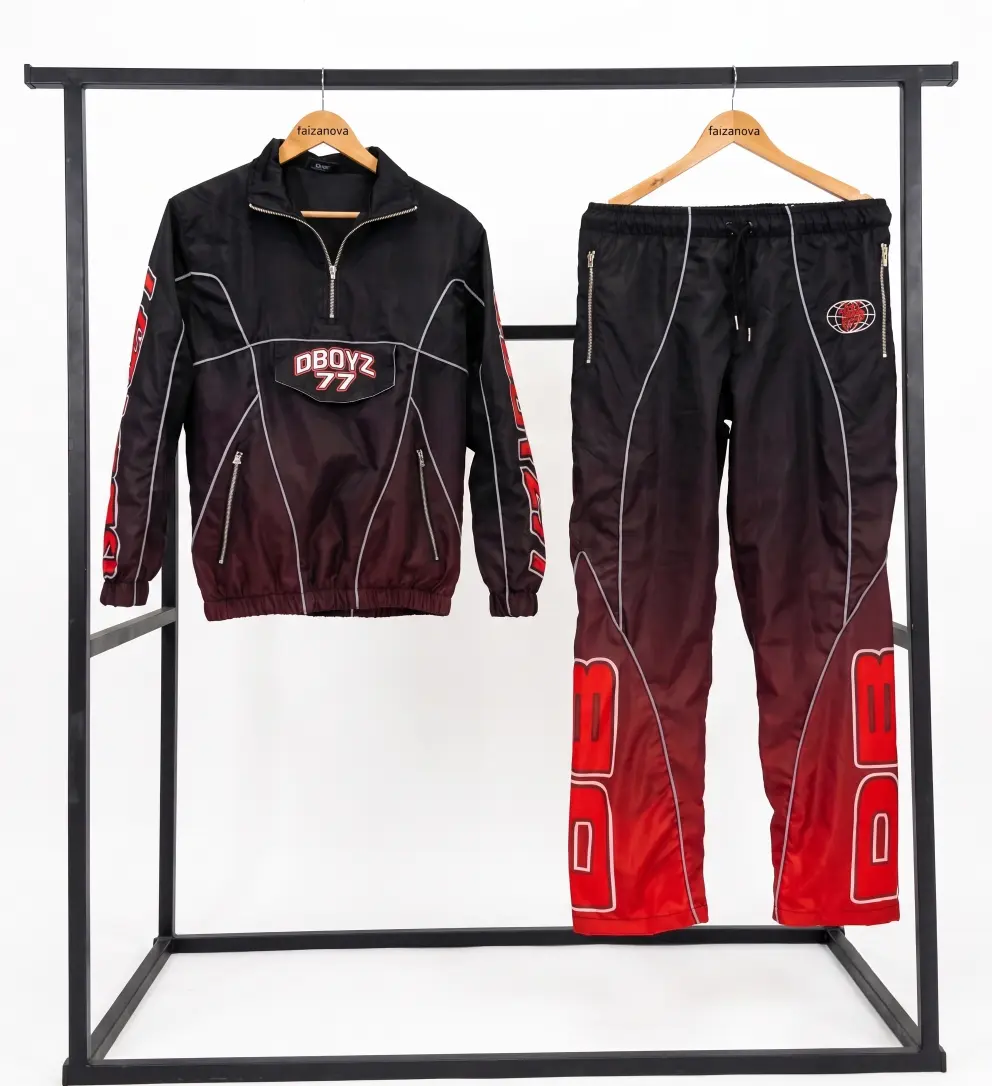 Custom Gradient Nylon Windbreaker Tracksuit Set | Reflective Techwear Tracksuit