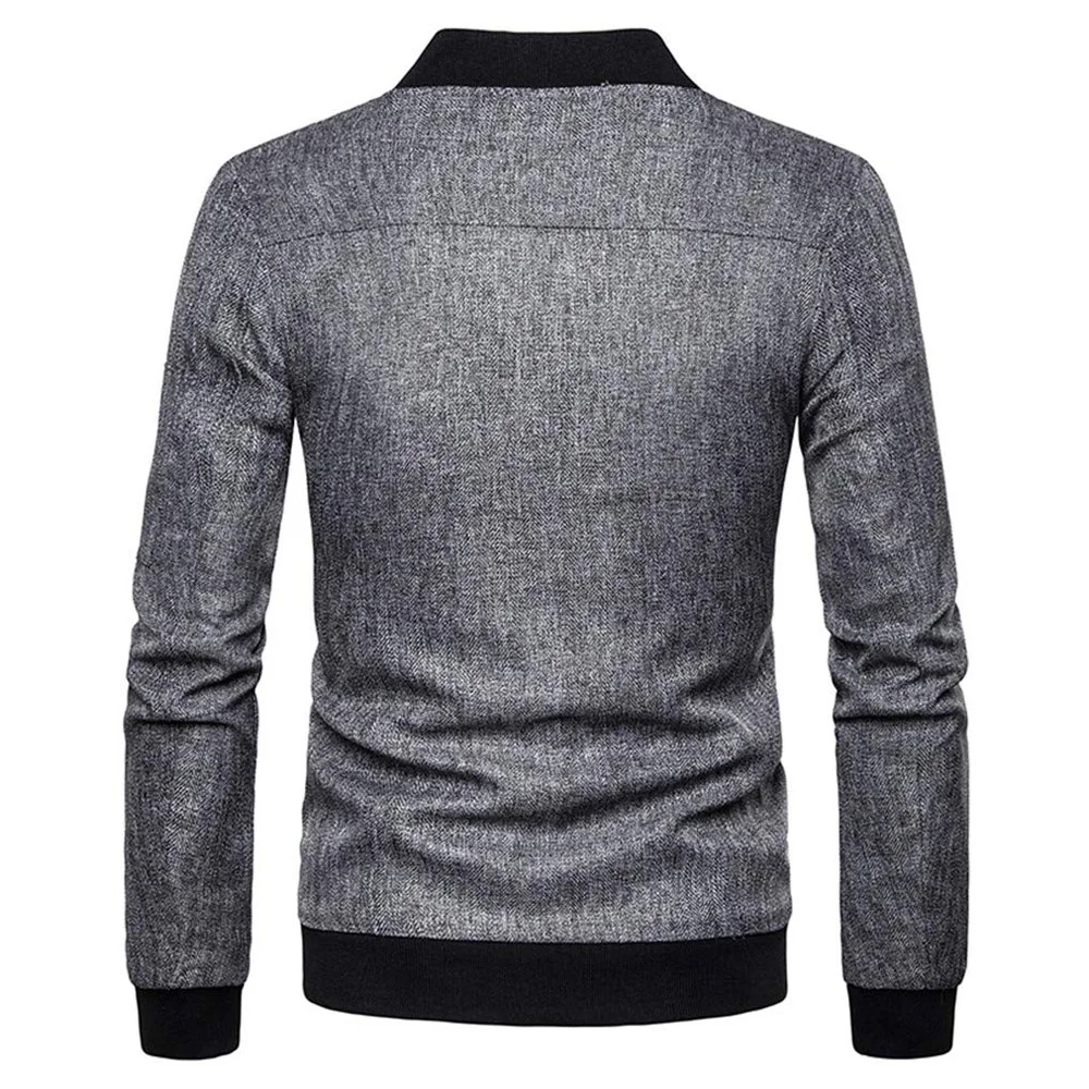 Custom Grey Textured Herringbone Knit Bomber Jacket | OEM