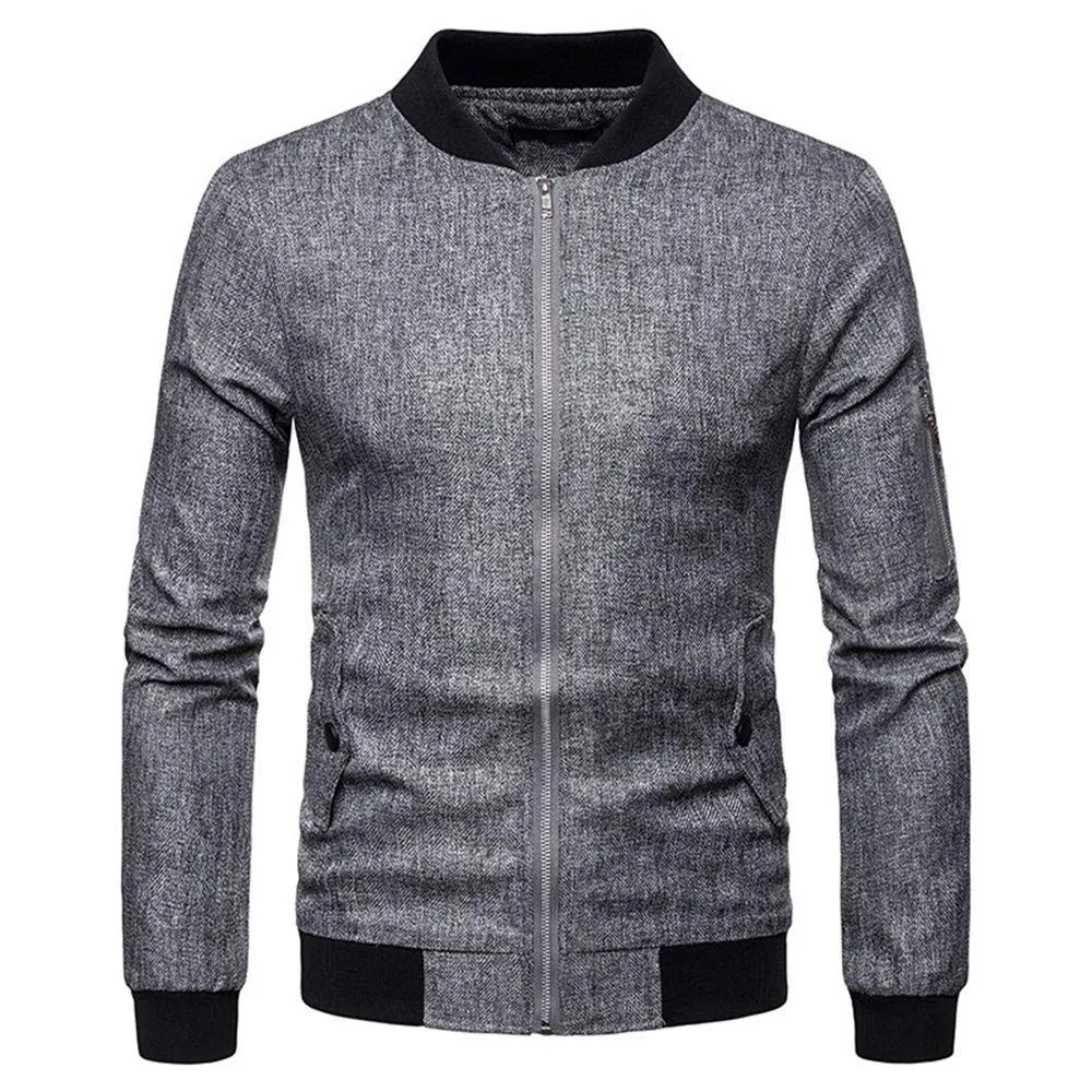 Custom Grey Textured Herringbone Knit Bomber Jacket | OEM