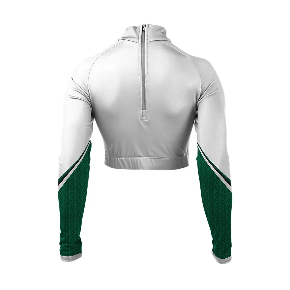 Custom Horse Mascot White & Green Cheer Mock Neck Bodyliner | OEM