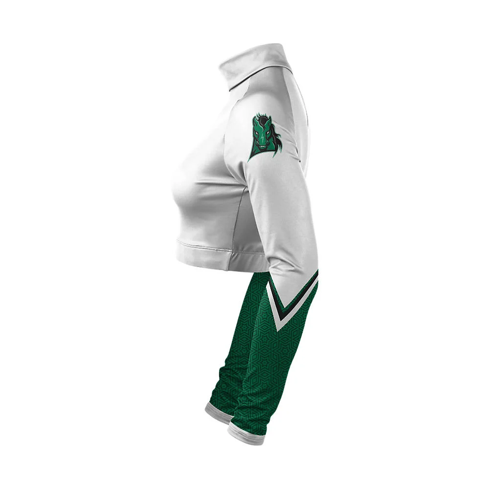 Custom Horse Mascot White & Green Cheer Mock Neck Bodyliner | OEM