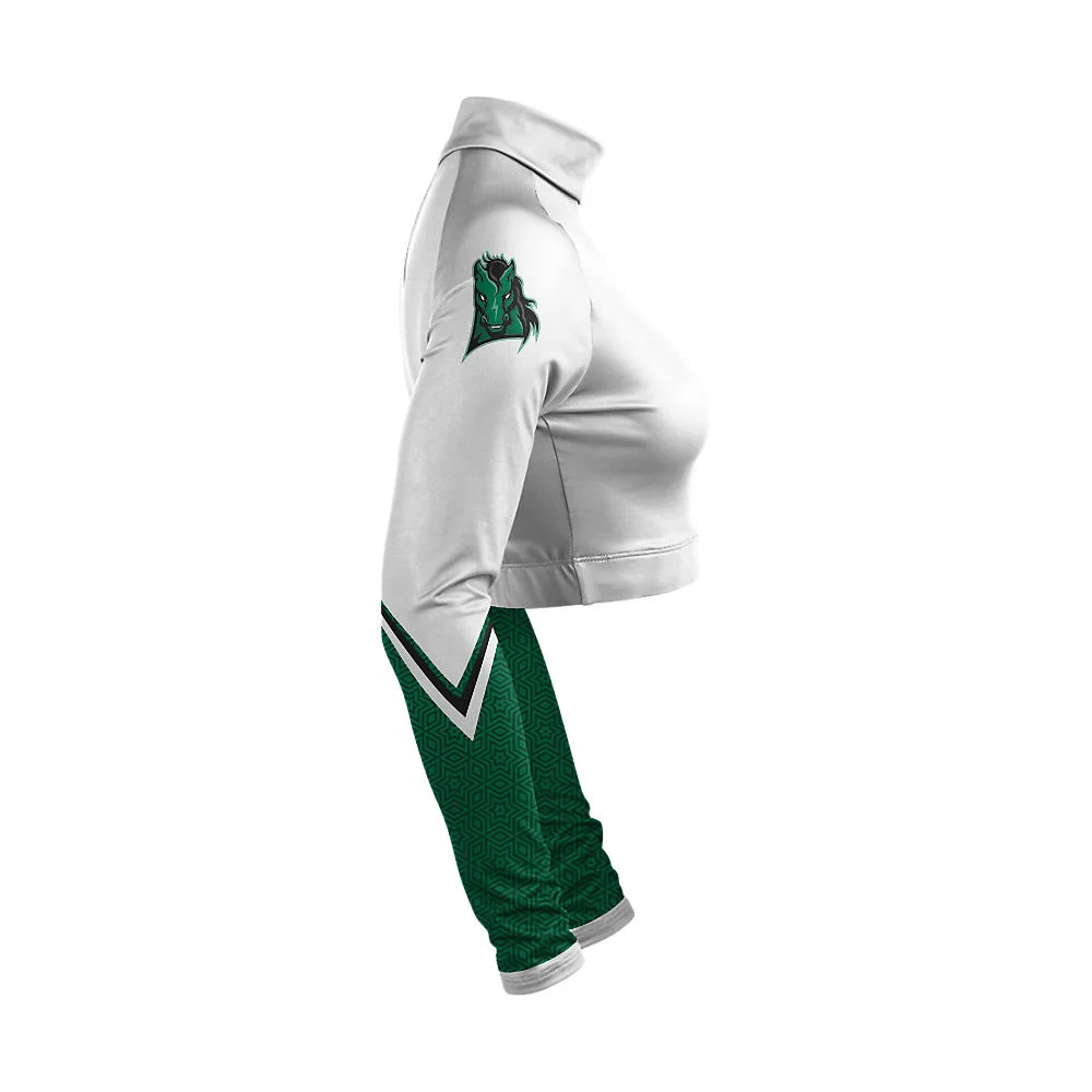 Custom Horse Mascot White & Green Cheer Mock Neck Bodyliner | OEM