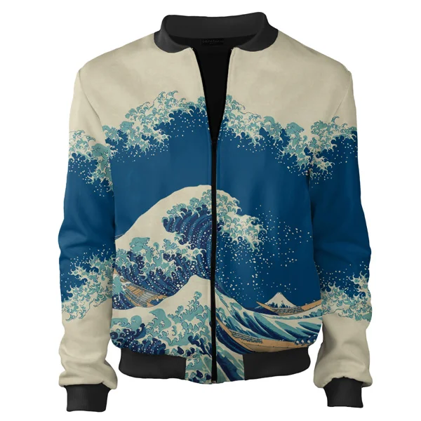 Custom Japanese Great Wave Sublimated Satin Bomber Jacket | OEM