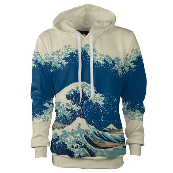 Custom Japanese Wave Graphic Sublimation Pullover Hoodie | OEM