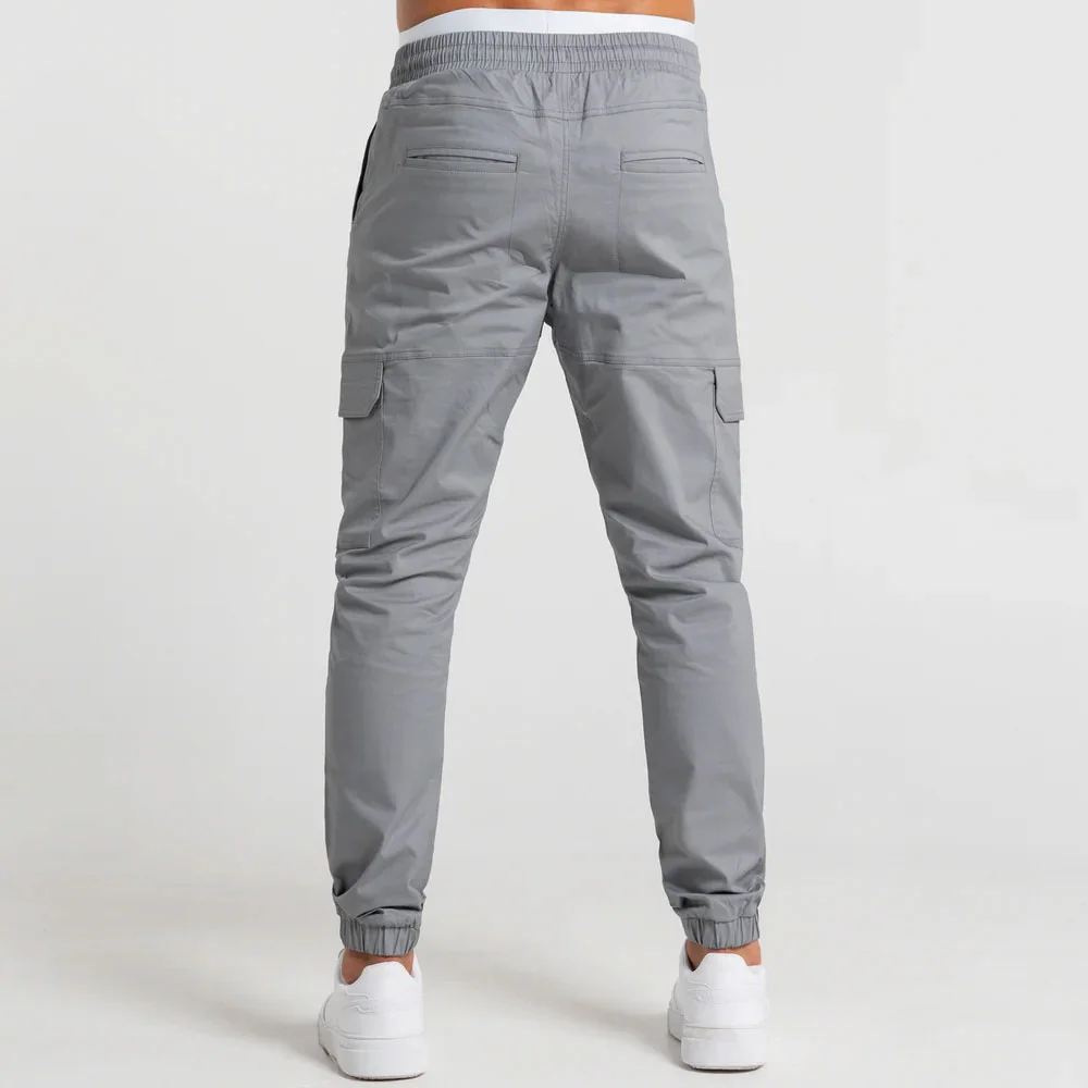 Custom Light Grey Cuffed Cargo Joggers | Elastic Waist Trackpants OEM
