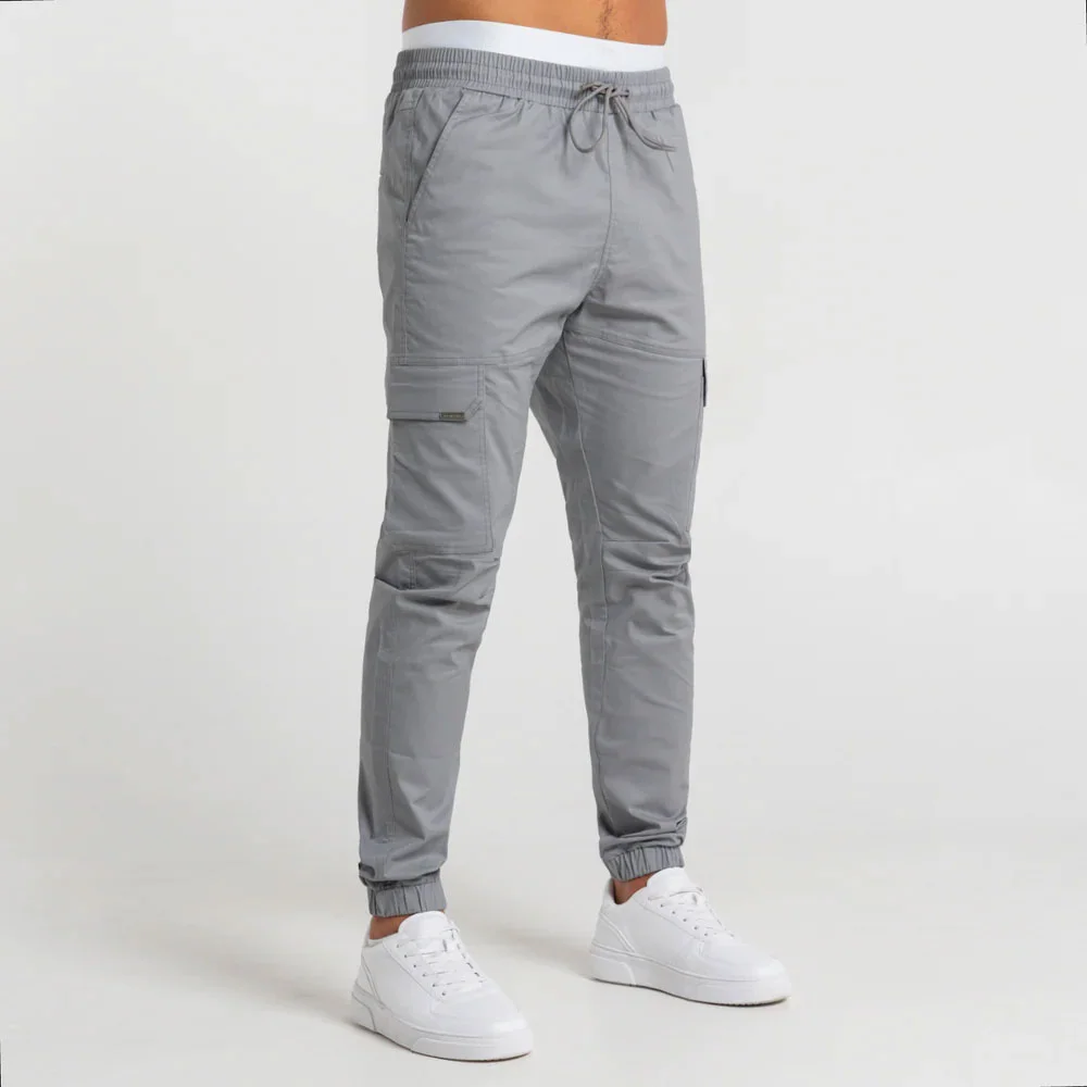 Custom Light Grey Cuffed Cargo Joggers | Elastic Waist Trackpants OEM